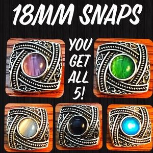 FIVE 18mm Snaps, fit most Snap Jewelry.